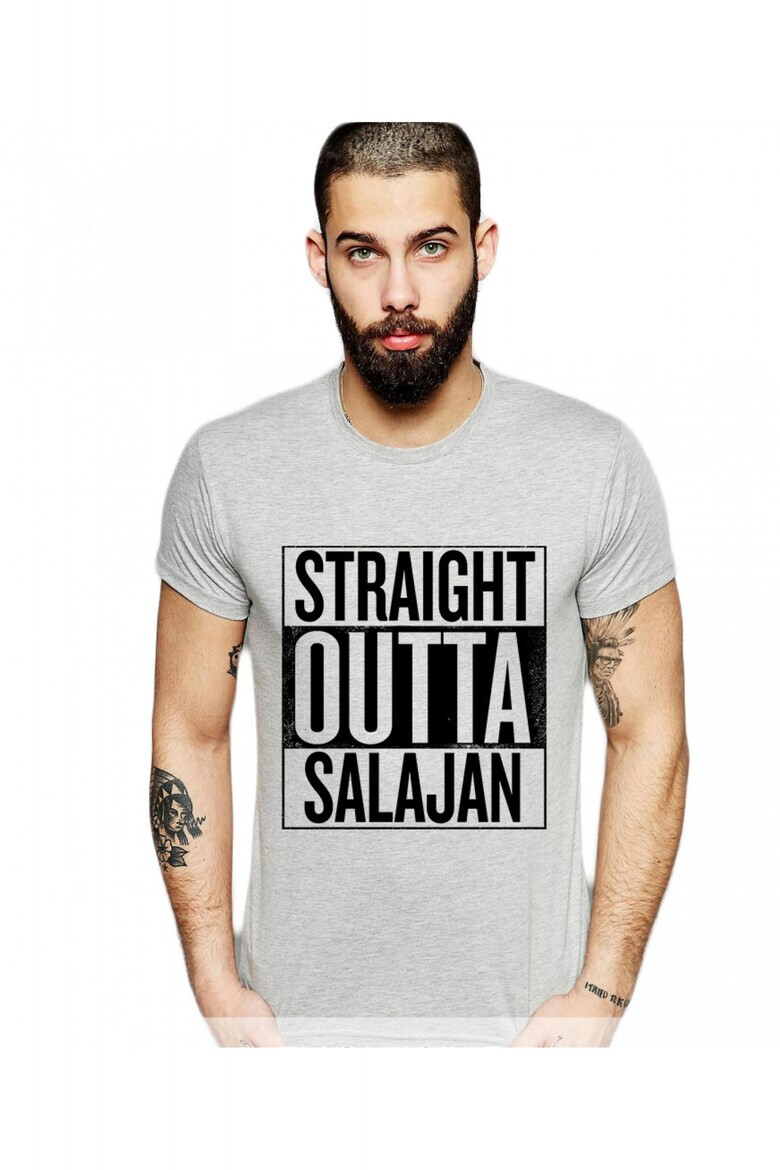 THEICONIC Tricou barbati gri cu text negru - Straight Outta Salajan - Pled.ro