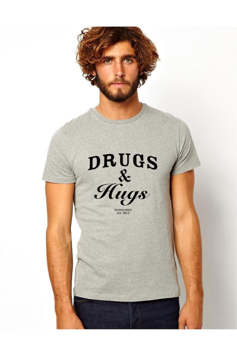 THEICONIC Tricou barbati gri Drugs & Hugs - Pled.ro