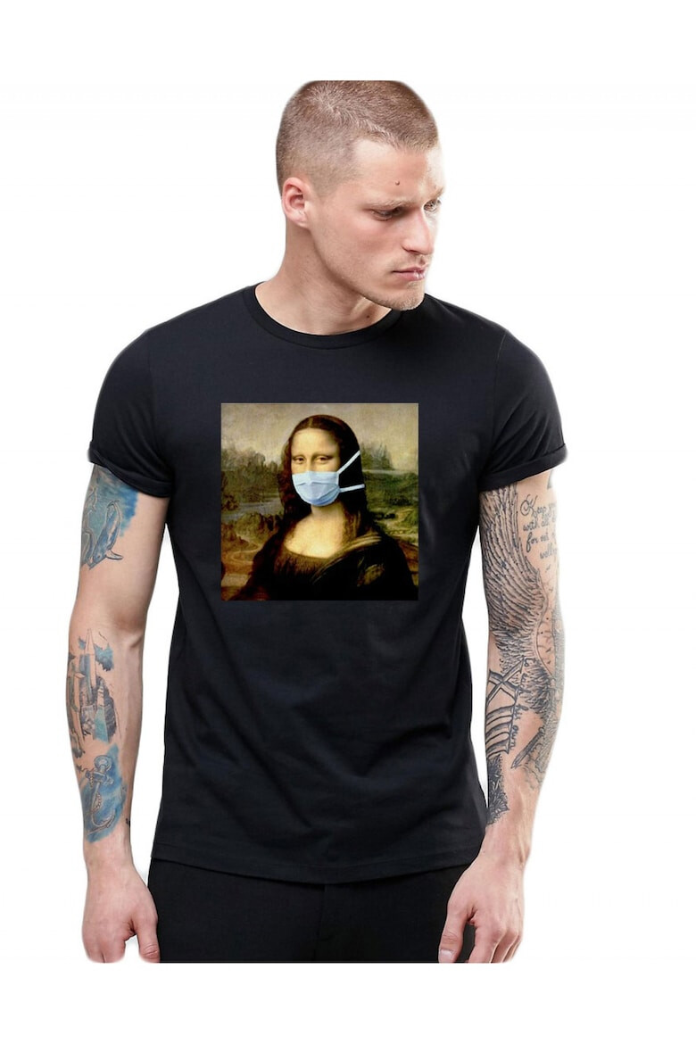 THEICONIC Tricou barbati negru - Mona Lisa in Pandemie - Pled.ro