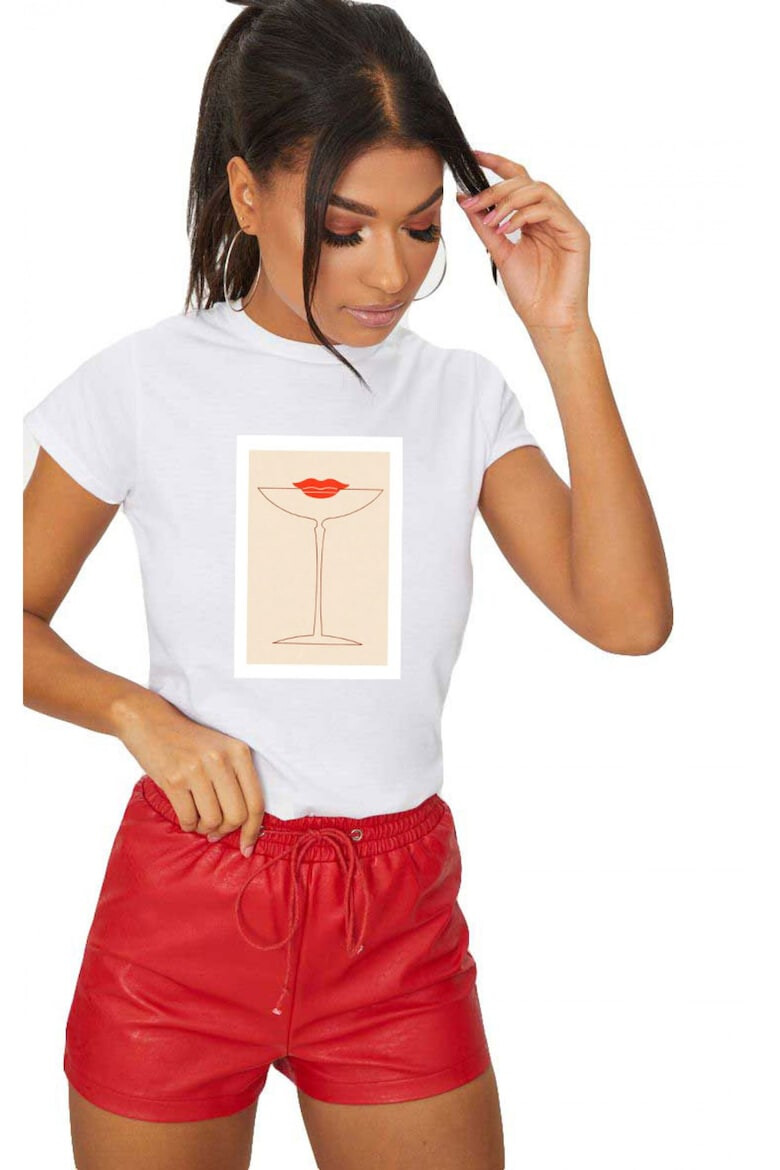 THEICONIC Tricou dama alb - Cocktail Kiss - Pled.ro