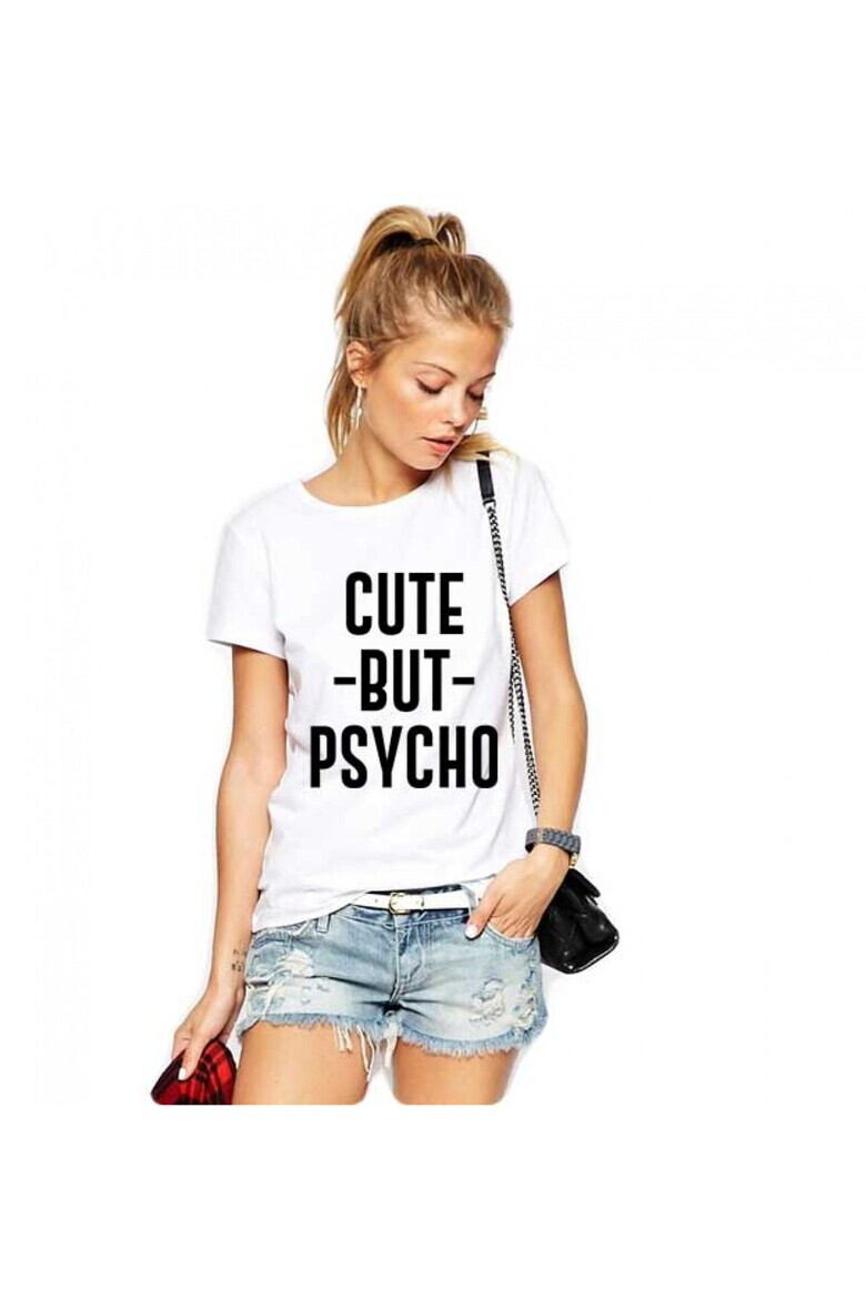 THEICONIC Tricou dama alb Cute But PSYCHO - Pled.ro