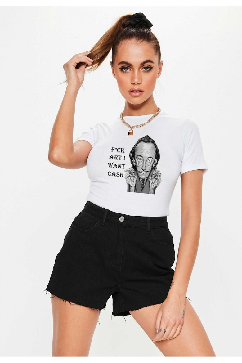 THEICONIC Tricou dama alb - Dali - I want CASH - Pled.ro