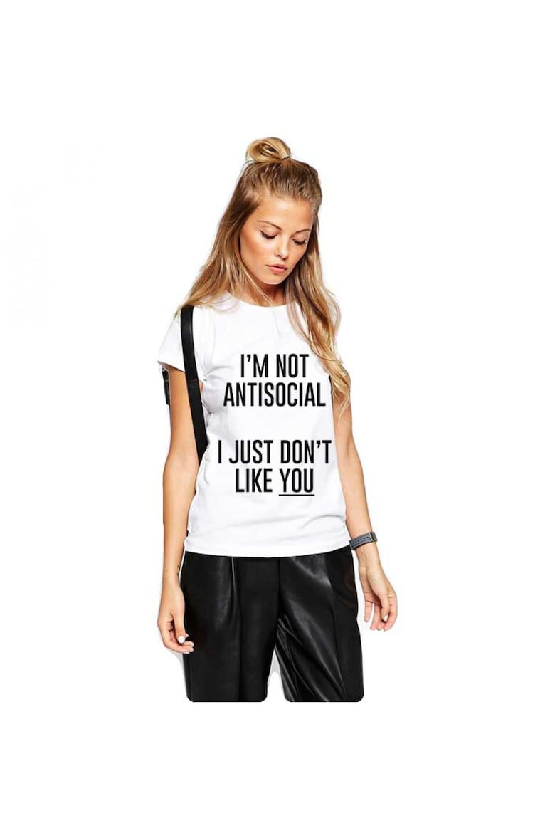 THEICONIC Tricou dama alb - I'm not antisocial - Pled.ro