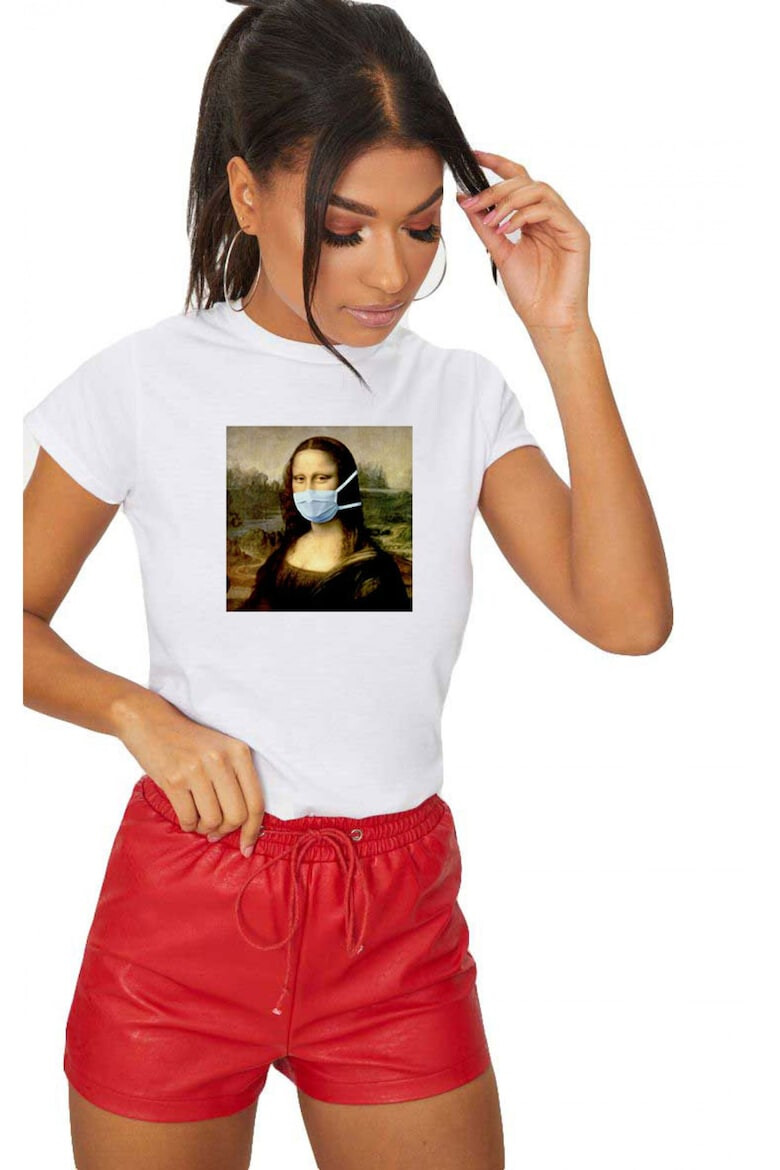 THEICONIC Tricou dama alb - Mona Lisa in Pandemie - Pled.ro