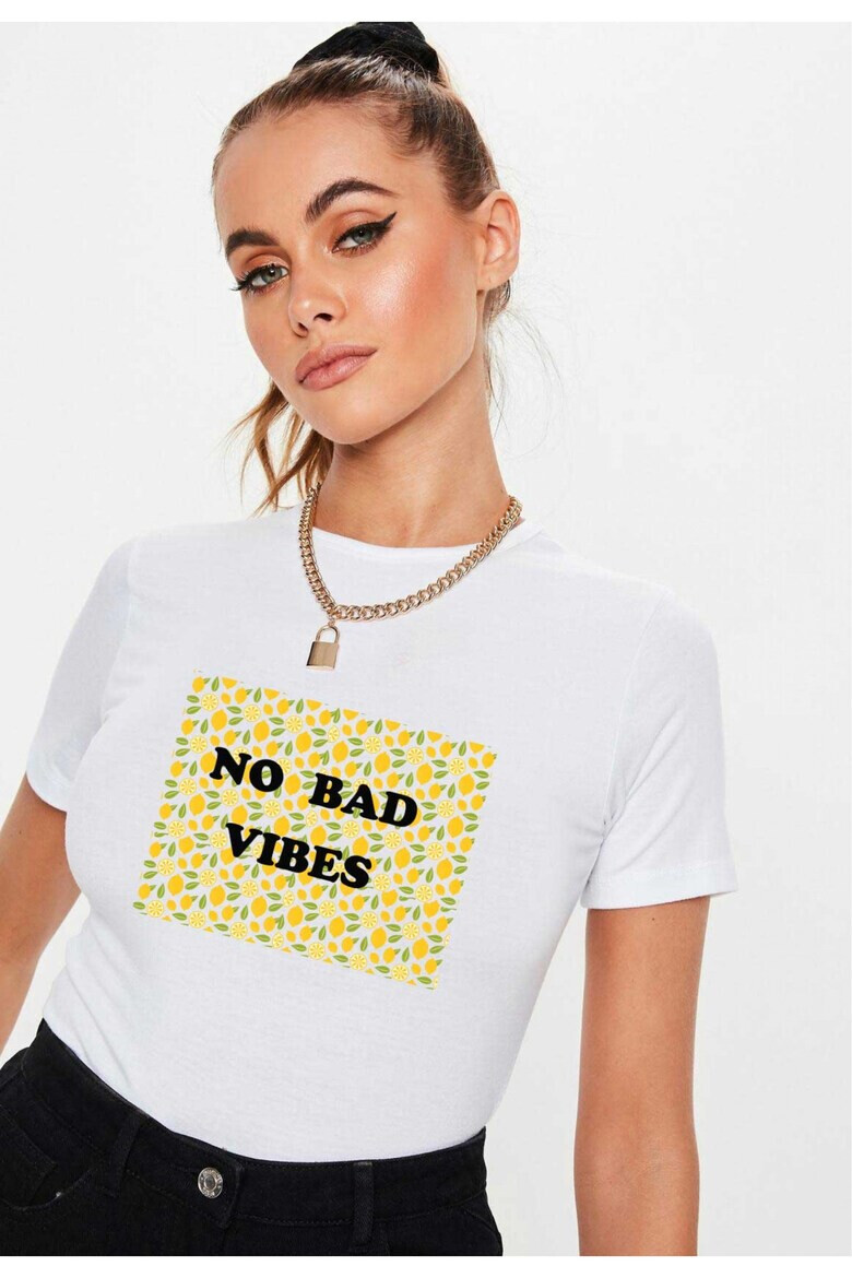 THEICONIC Tricou dama alb - No Bad Vibes - Pled.ro