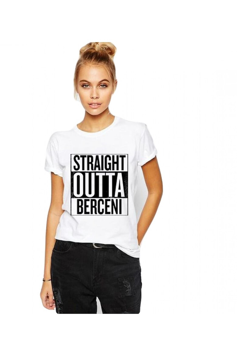 THEICONIC Tricou dama alb - Straight Outta Berceni - Pled.ro