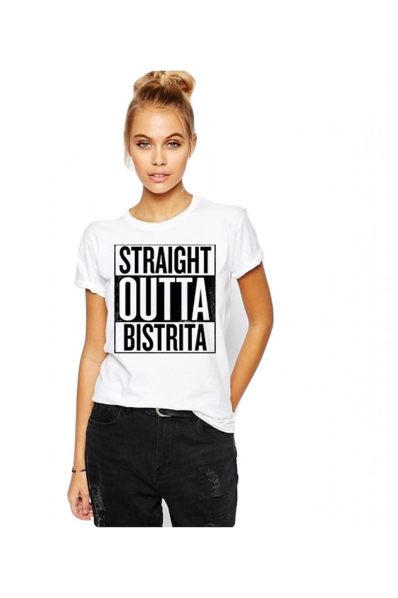 THEICONIC Tricou dama alb - Straight Outta Bistrita - Pled.ro