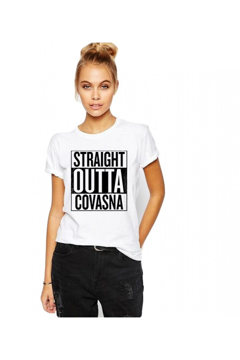 THEICONIC Tricou dama alb - Straight Outta Covasna - Pled.ro