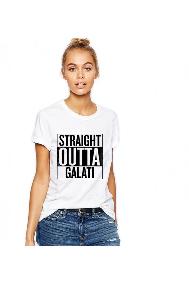 THEICONIC Tricou dama alb - Straight Outta Galati - Pled.ro