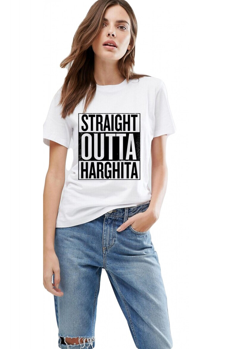 THEICONIC Tricou dama alb - Straight Outta Harghita - Pled.ro