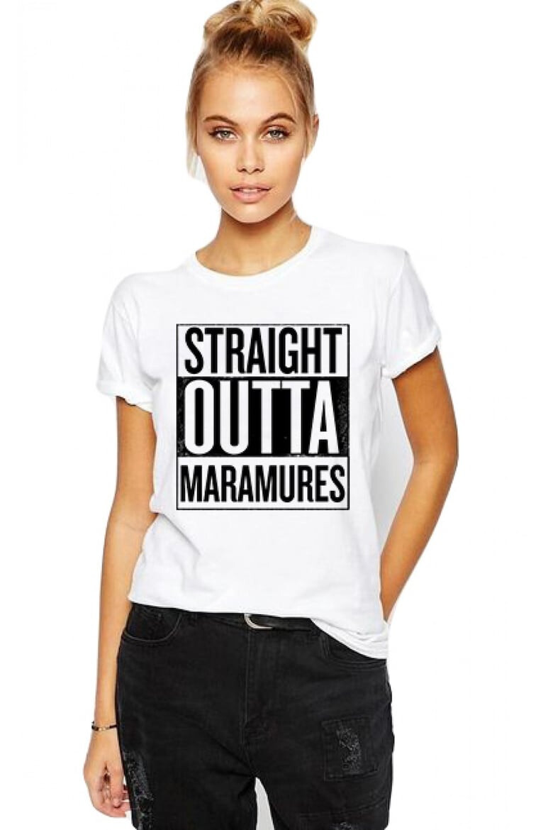 THEICONIC Tricou dama alb - Straight Outta Maramures - Pled.ro