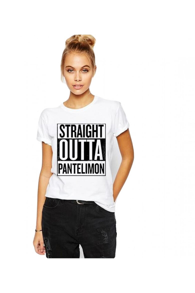 THEICONIC Tricou dama alb - Straight Outta Pantelimon - Pled.ro