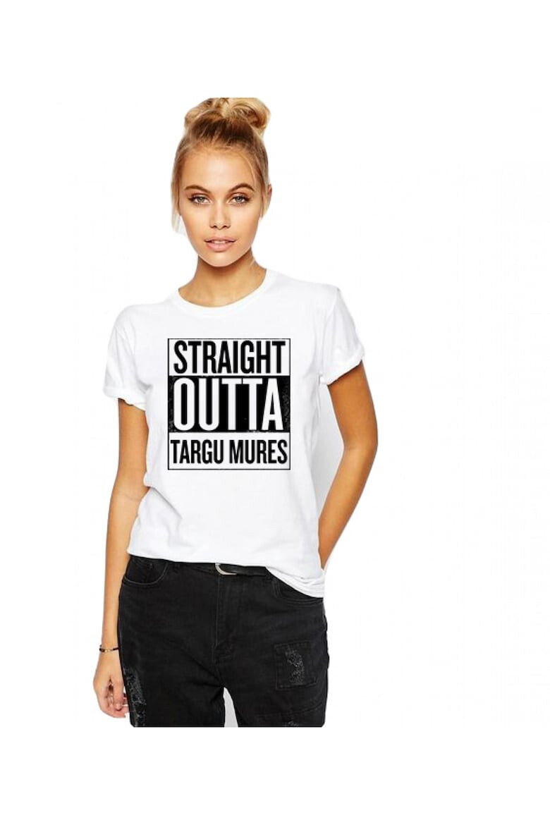 THEICONIC Tricou dama alb - Straight Outta Targu Mures - Pled.ro