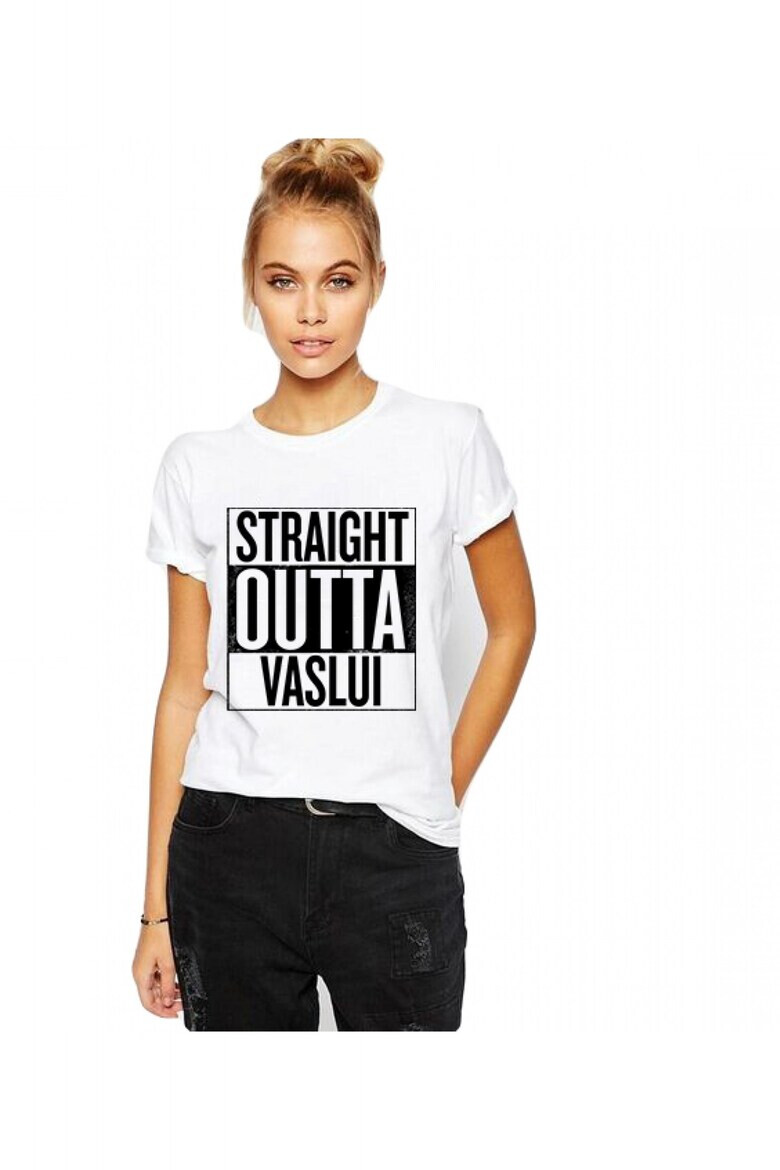 THEICONIC Tricou dama alb - Straight Outta Vaslui - Pled.ro