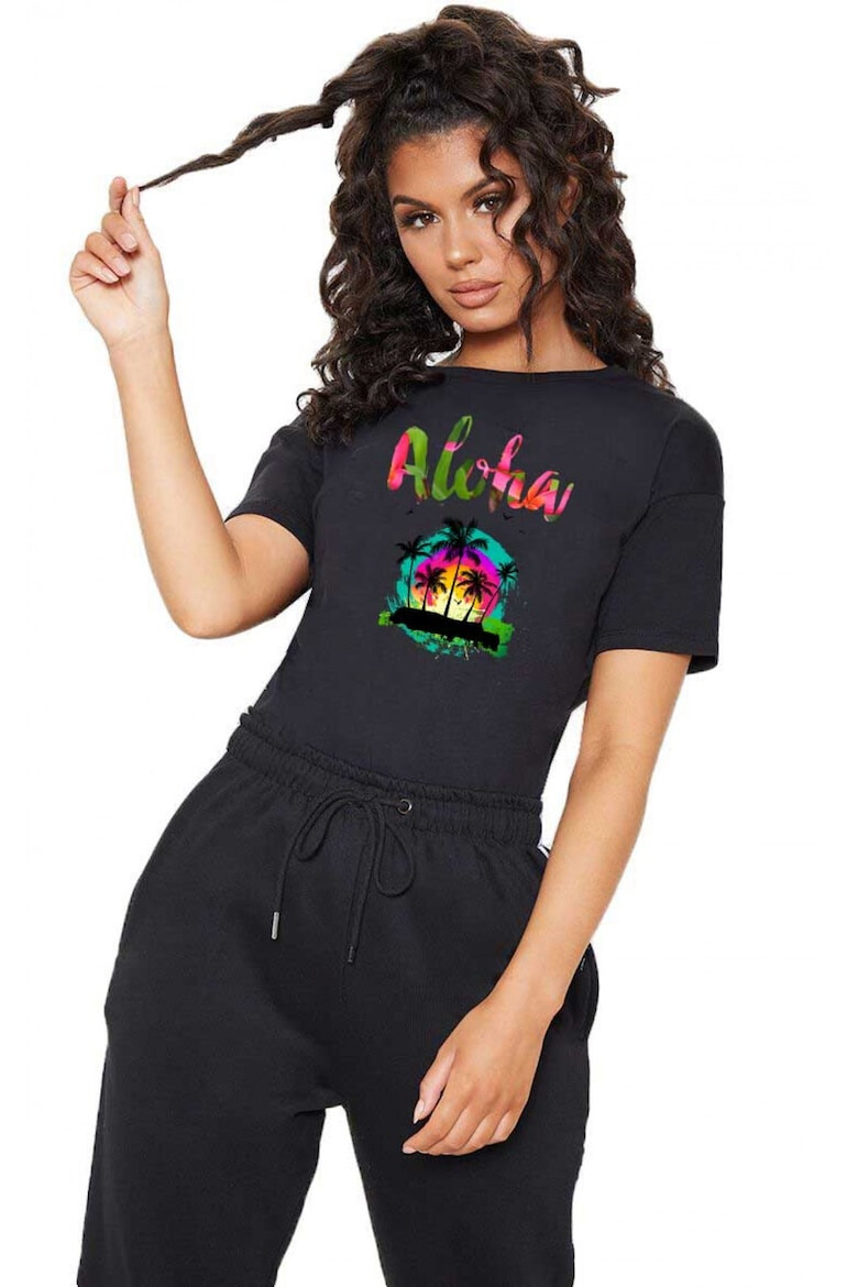 THEICONIC Tricou dama negru - Aloha Exotic - Pled.ro