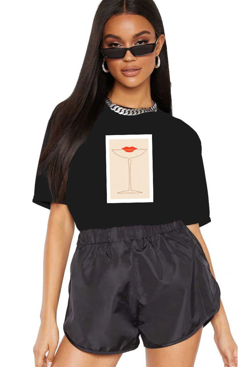 THEICONIC Tricou dama negru - Cocktail Kiss - Pled.ro