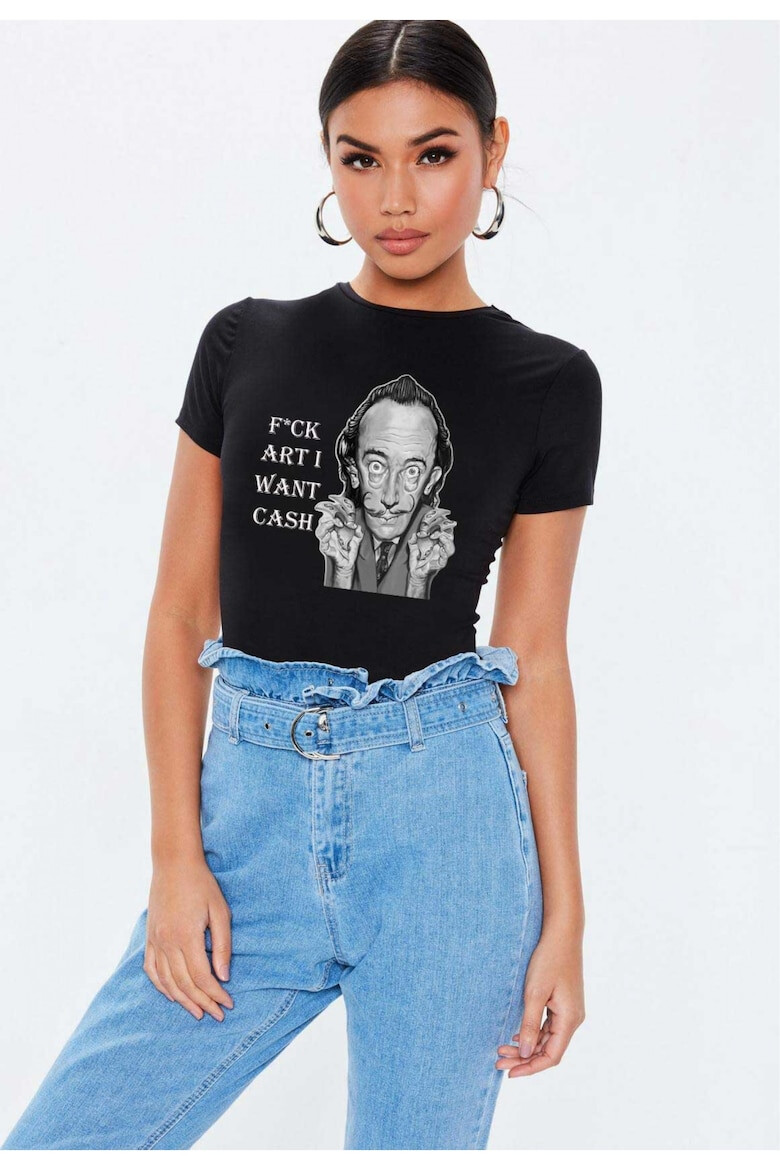 THEICONIC Tricou dama negru - Dali - I want CASH - Pled.ro