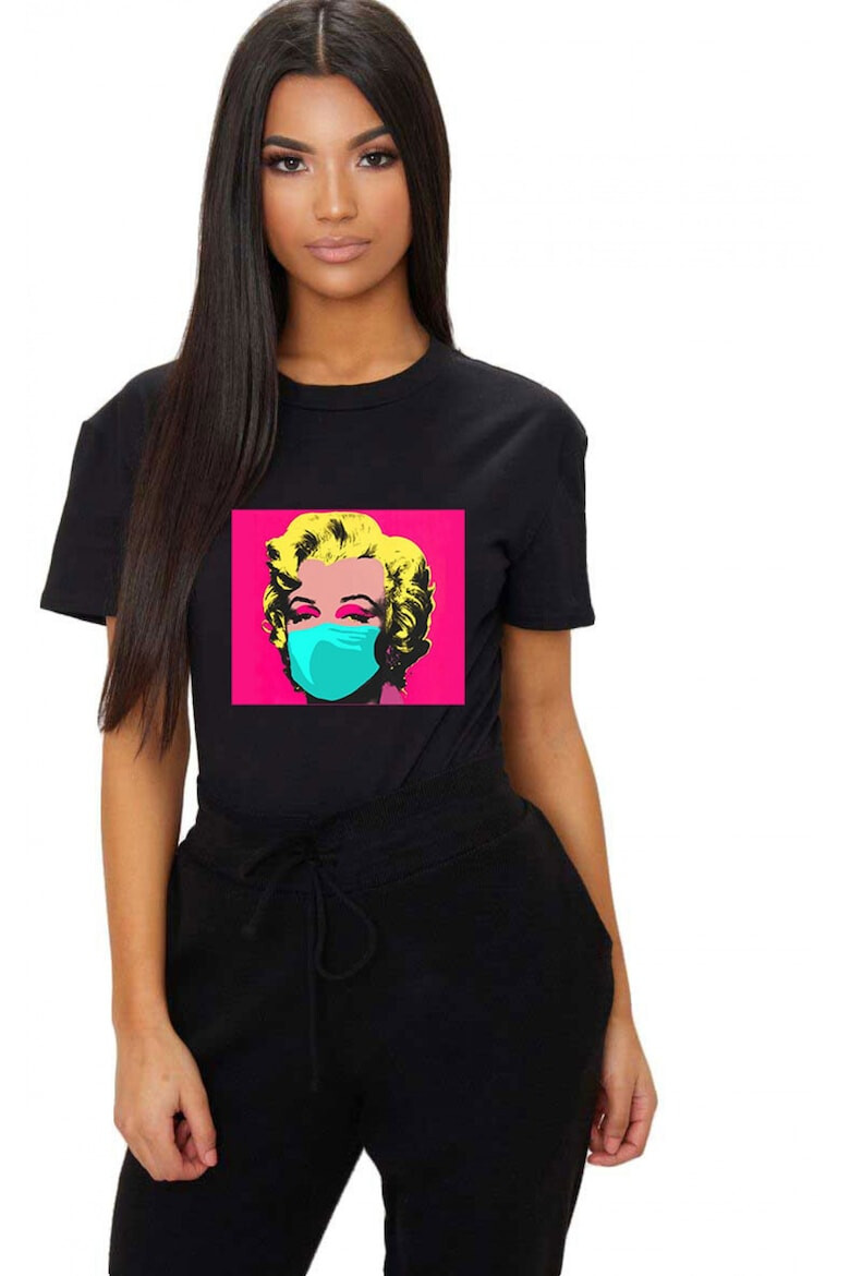 THEICONIC Tricou dama negru - Marilyn Monroe in Pandemie - Pled.ro