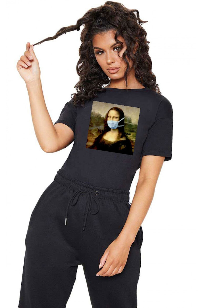 THEICONIC Tricou dama negru - Mona Lisa in Pandemie - Pled.ro