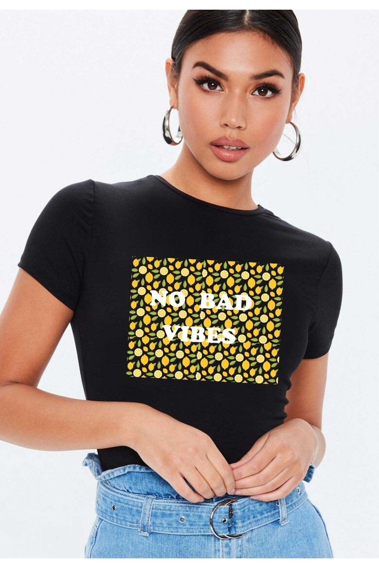 THEICONIC Tricou dama negru - No Bad Vibes - Pled.ro