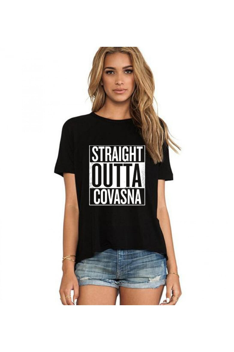 THEICONIC Tricou dama negru - Straight Outta Covasna - Pled.ro