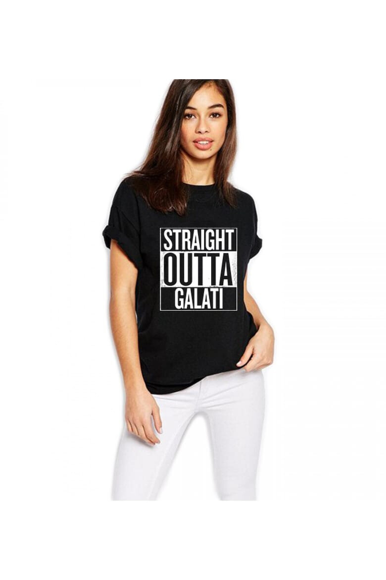 THEICONIC Tricou dama negru - Straight Outta Galati - Pled.ro