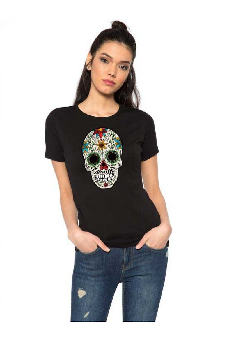 THEICONIC Tricou dama negru - Sugar Skull Colorful - Pled.ro