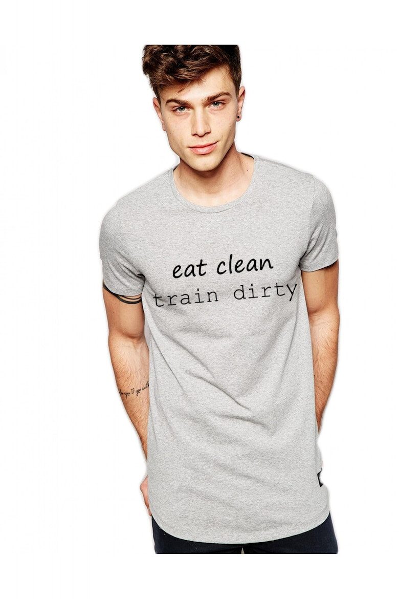 THEICONIC Tricou gri barbati - Eat Clean Train Dirty - Pled.ro