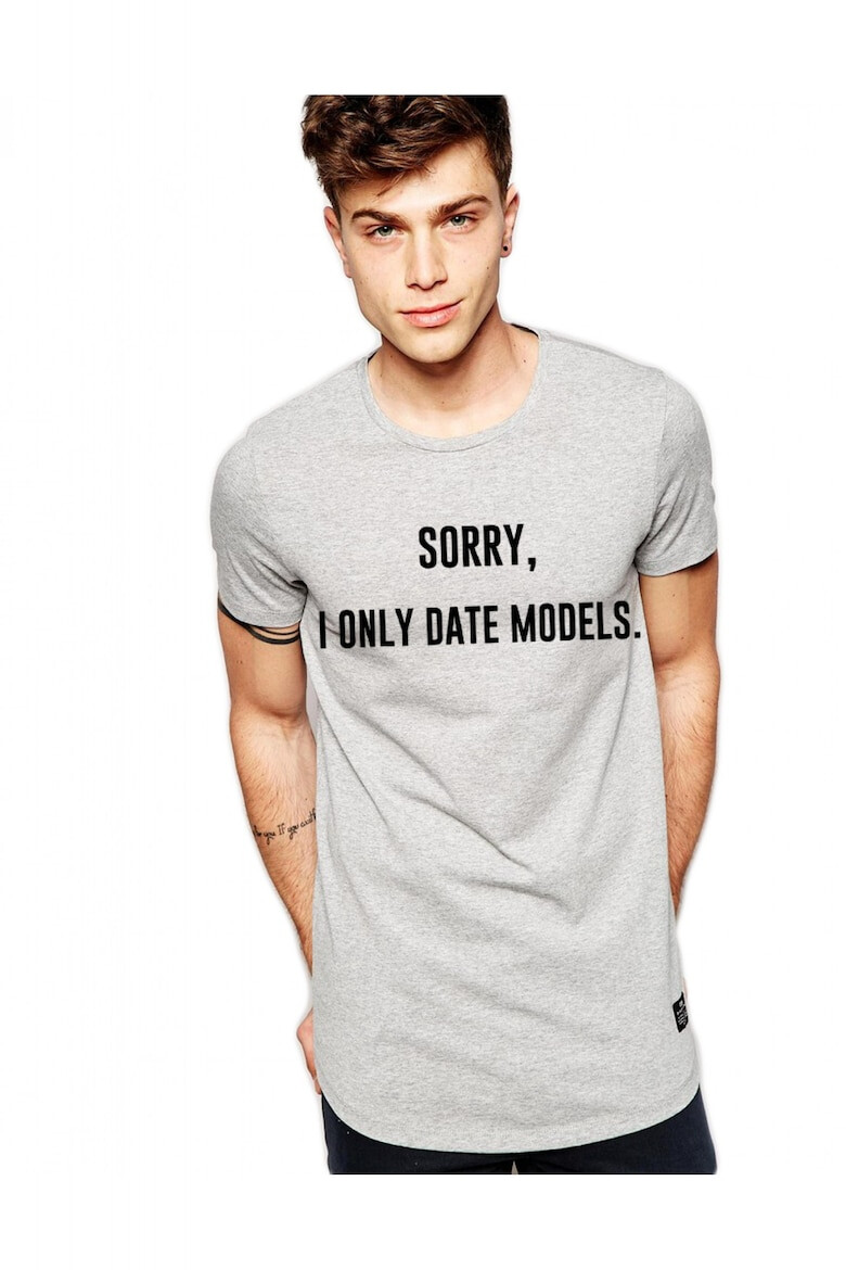 THEICONIC Tricou gri barbati - Sorry I only date models - Pled.ro