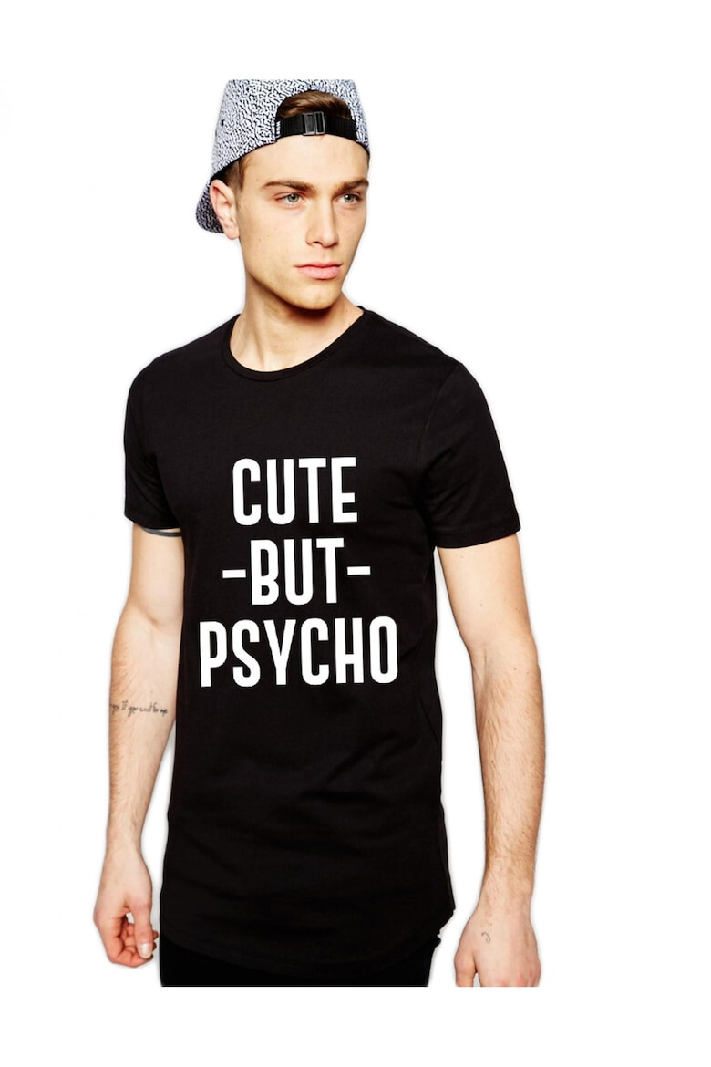 THEICONIC Tricou negru barbati - Cute but PSYCHO - Pled.ro