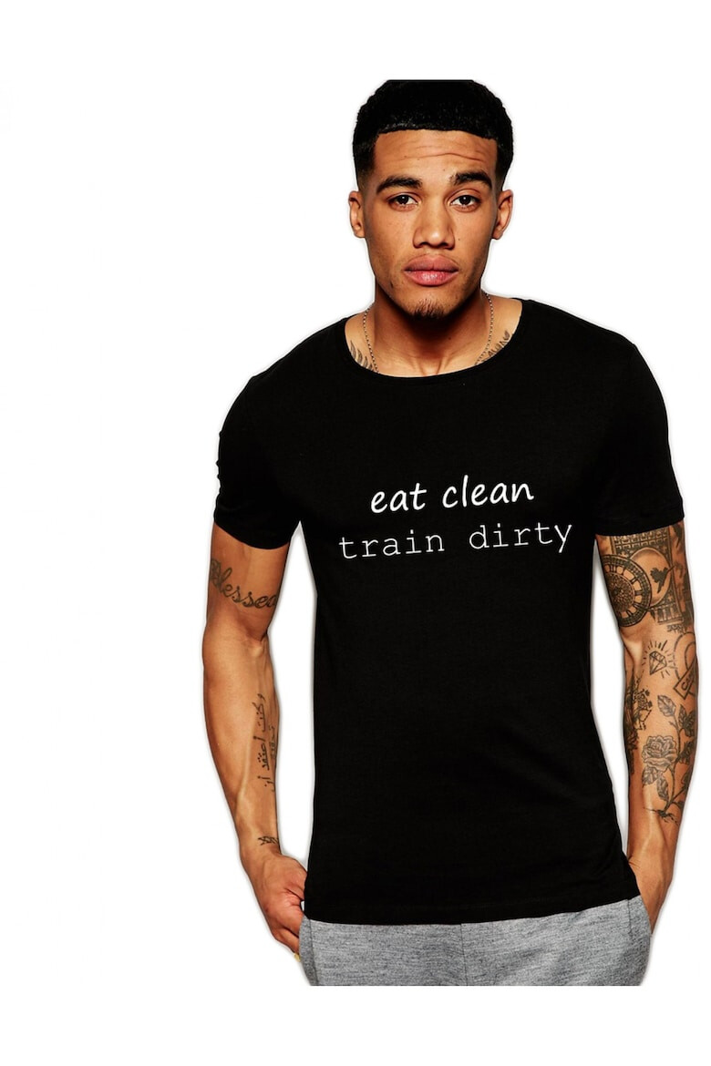 THEICONIC Tricou negru barbati - Eat Clean Train Dirty - Pled.ro