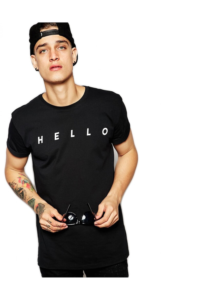 THEICONIC Tricou negru barbati - HELLO - Pled.ro