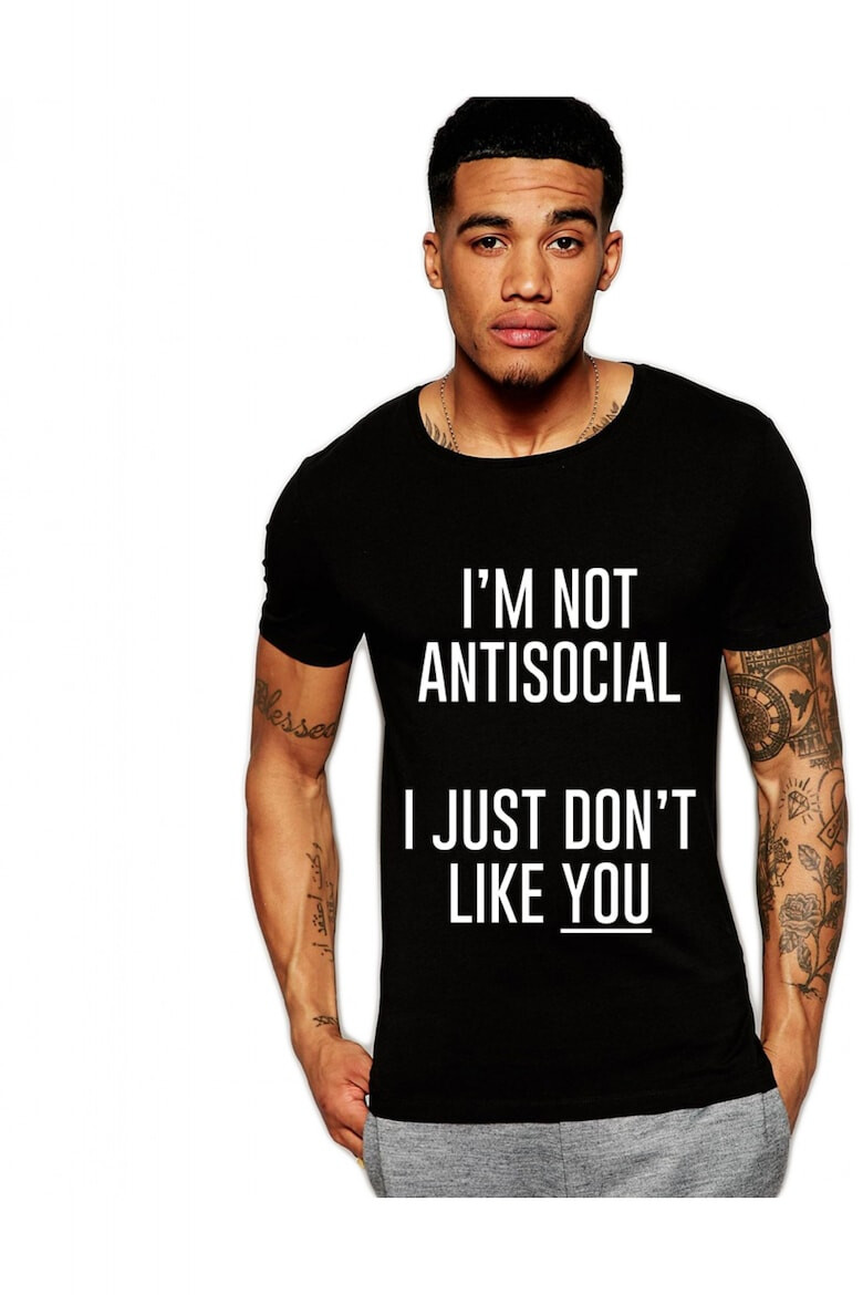 THEICONIC Tricou negru barbati - I'm not antisocial - Pled.ro