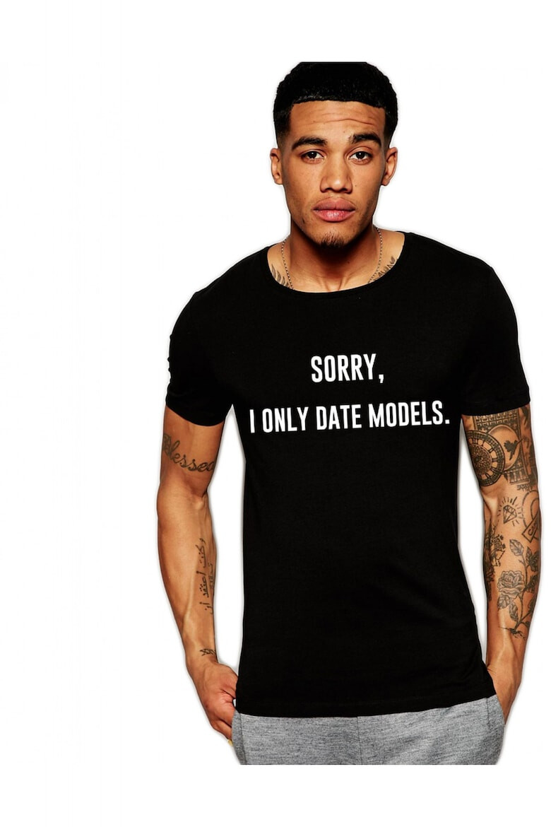 THEICONIC Tricou negru barbati - Sorry i only date models - Pled.ro