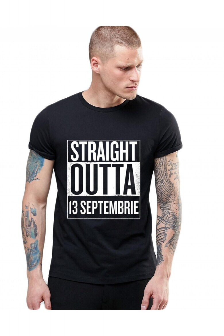 THEICONIC Tricou negru barbati - Straight Outta 13 Septembrie - Pled.ro