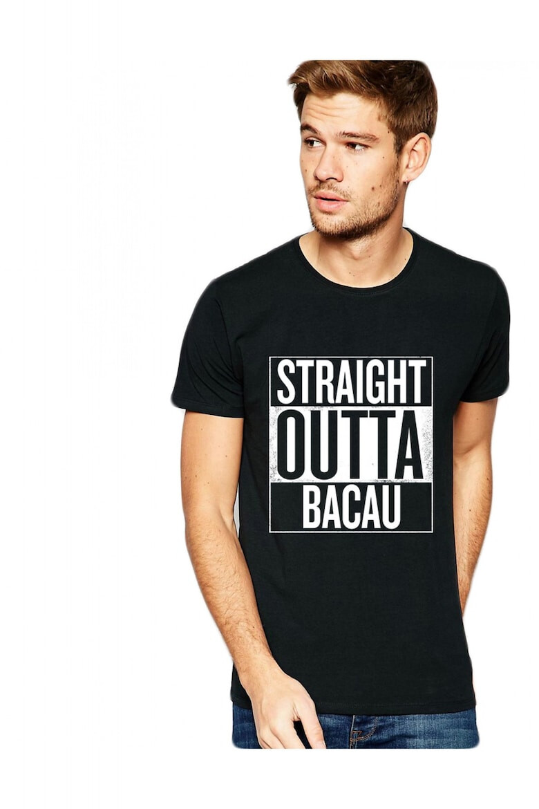 THEICONIC Tricou negru barbati - Straight Outta Bacau - Pled.ro