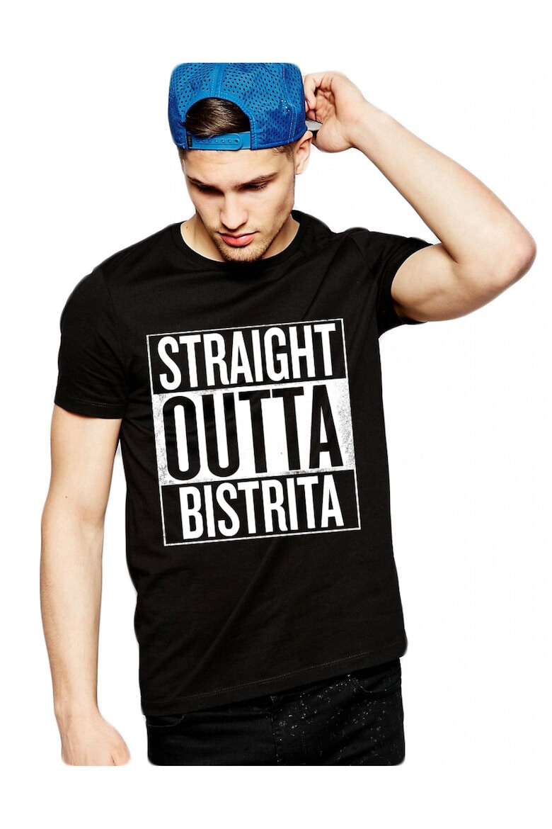 THEICONIC Tricou negru barbati - Straight Outta Bistrita - Pled.ro