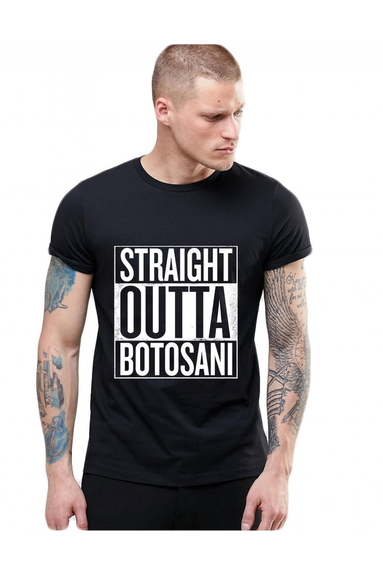 THEICONIC Tricou negru barbati - Straight Outta Botosani - Pled.ro