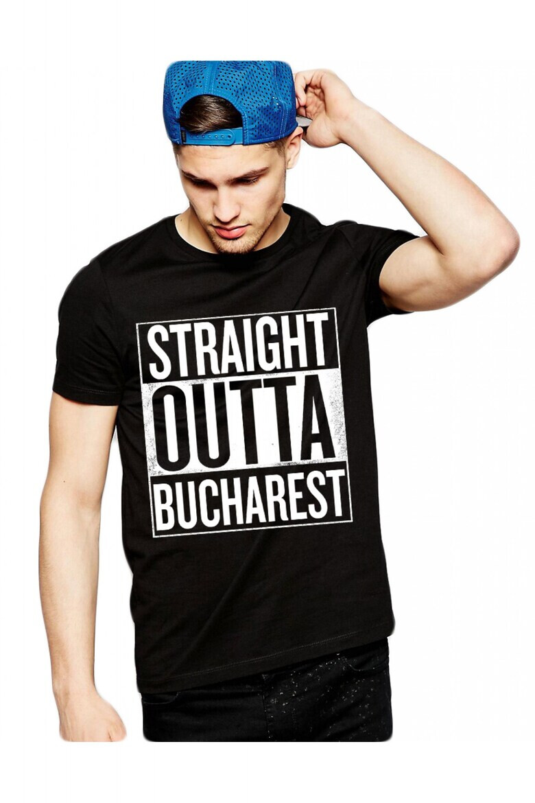 THEICONIC Tricou negru barbati - Straight Outta Bucuresti - Pled.ro