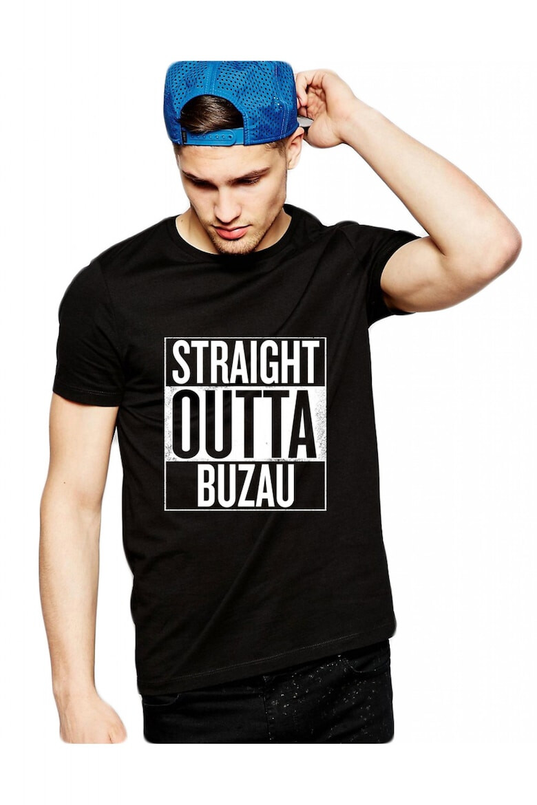 THEICONIC Tricou negru barbati - Straight Outta Buzau - Pled.ro