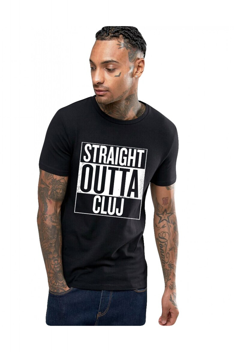 THEICONIC Tricou negru barbati - Straight Outta Cluj - Pled.ro