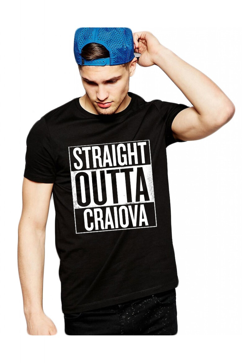 THEICONIC Tricou negru barbati - Straight Outta Craiova - Pled.ro