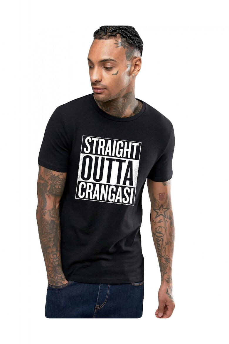 THEICONIC Tricou negru barbati - Straight Outta Crangasi - Pled.ro