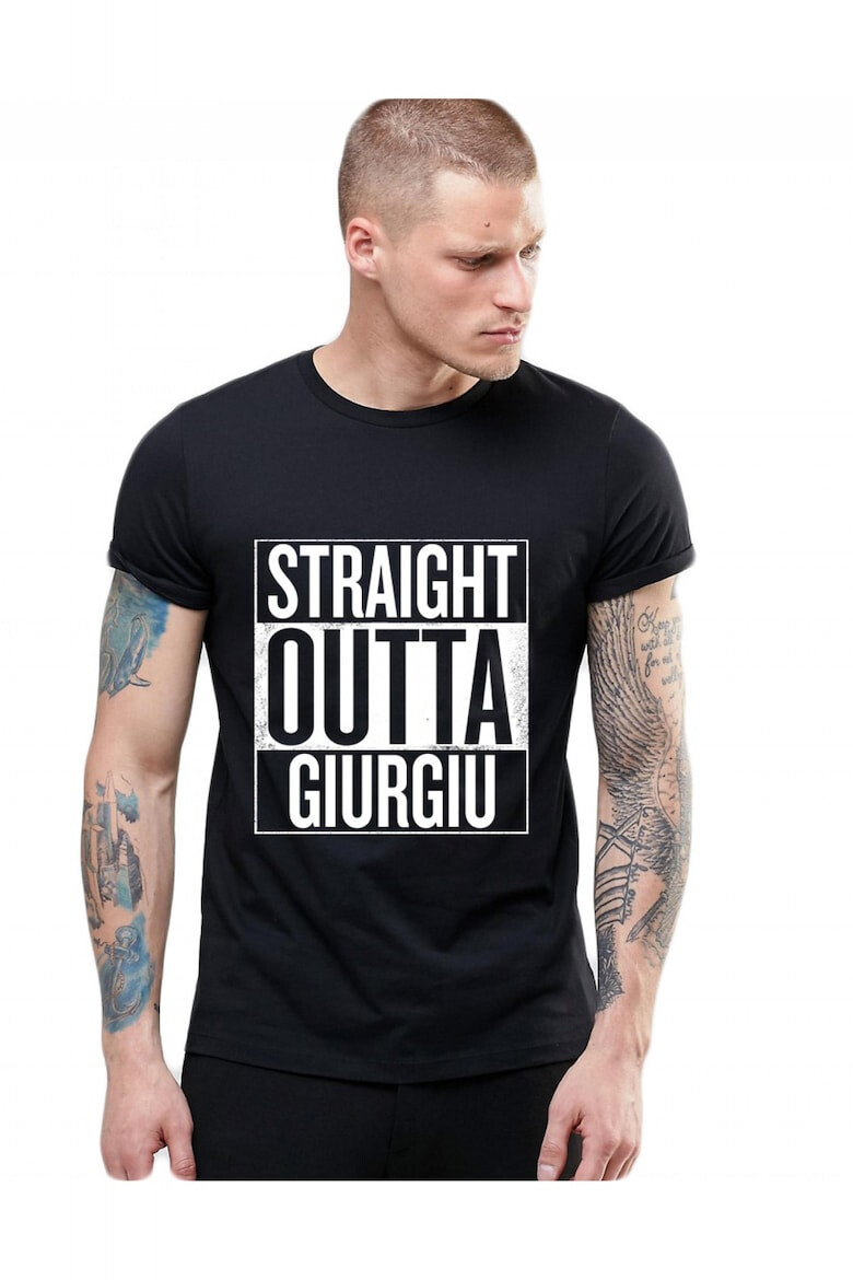 THEICONIC Tricou negru barbati - Straight Outta Giurgiu - Pled.ro