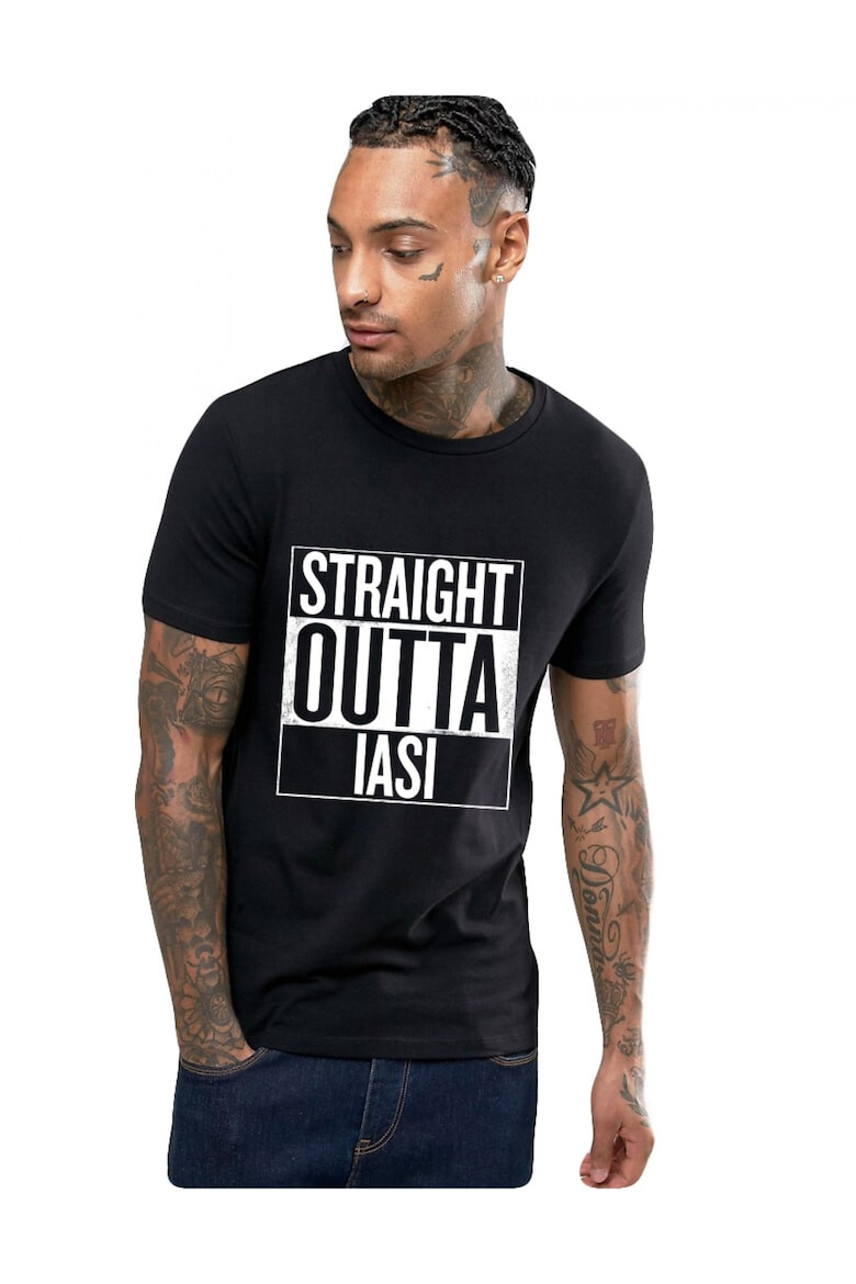 THEICONIC Tricou negru barbati - Straight Outta Iasi - Pled.ro