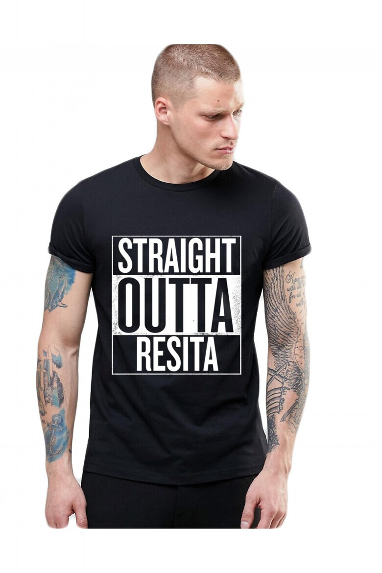 THEICONIC Tricou negru barbati - Straight Outta Resita - Pled.ro