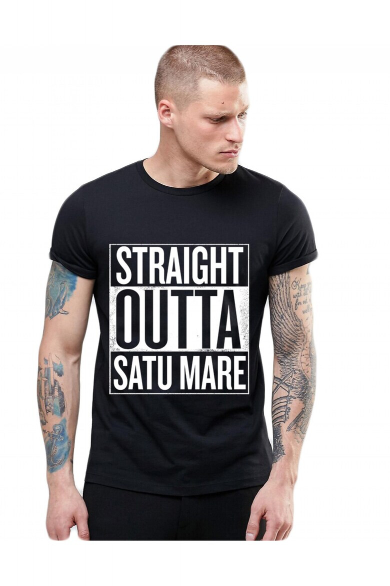 THEICONIC Tricou negru barbati - Straight Outta Satu Mare - Pled.ro