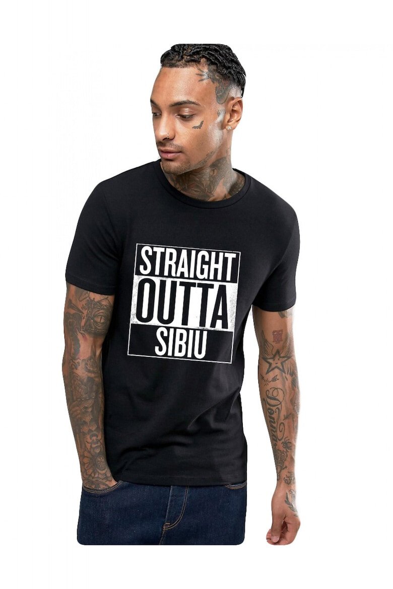 THEICONIC Tricou negru barbati - Straight Outta Sibiu - Pled.ro