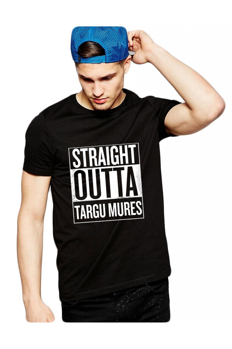 THEICONIC Tricou negru barbati - Straight Outta Targu Mures - Pled.ro