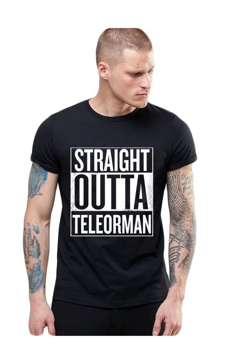 THEICONIC Tricou negru barbati - Straight Outta Teleorman - Pled.ro